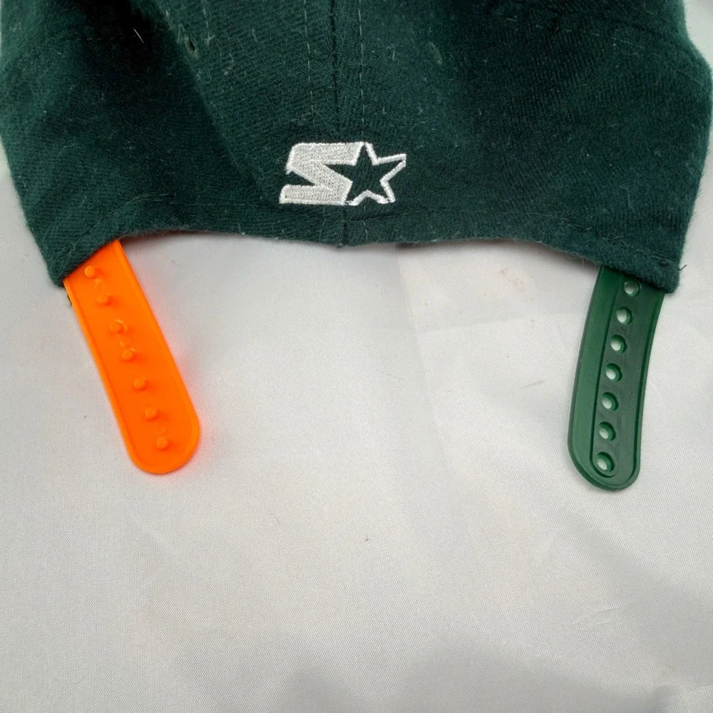 Vtg 90s StarterThe Natural Miami Hat Mens Snapback Green Wool Hurricanes NCAA